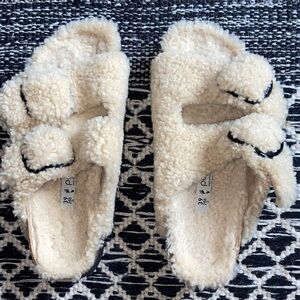 Papillio Cream Fuzzy Sandals